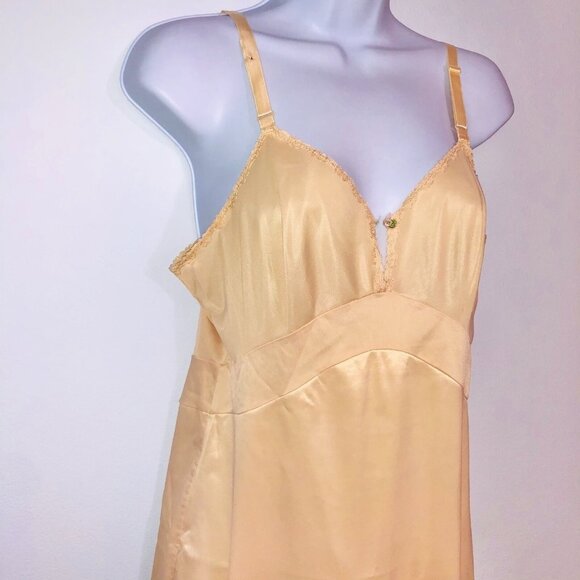 Vintage 50s Womens S Full Slip Beige Sleeveless Lace V Neck Adjustable Strap - Picture 4 of 9